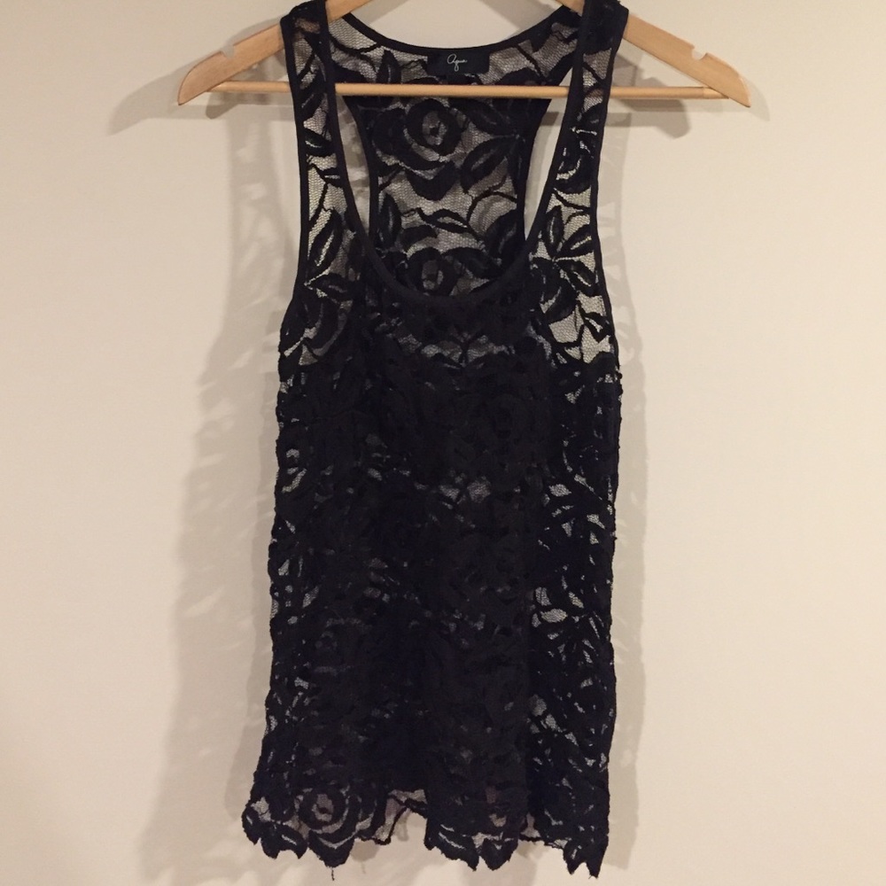 Aqua from Bloomingdales black lace racerback
